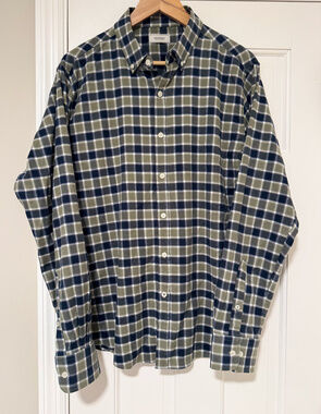 Savannah GA Tencel Stretch Plaid Button Down Shirt Olive & Navy Men Medium Large